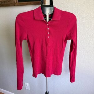 Abercrombie and Fitch Y2K Ribbed Knit Long Sleeve Half Button Collared Women's L